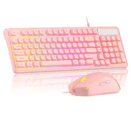 Luckbyte - Wired RGB Gaming Keyboard and Mouse Set - Gradient 98-Key Compact Design with Adjustable DPI Mouse - Pink