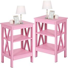 Vecelo - Set of 2 Modern Nightstands X-Design Side End Table Night Stand with Storage Shelf for Bedroom,Living Room - Pink