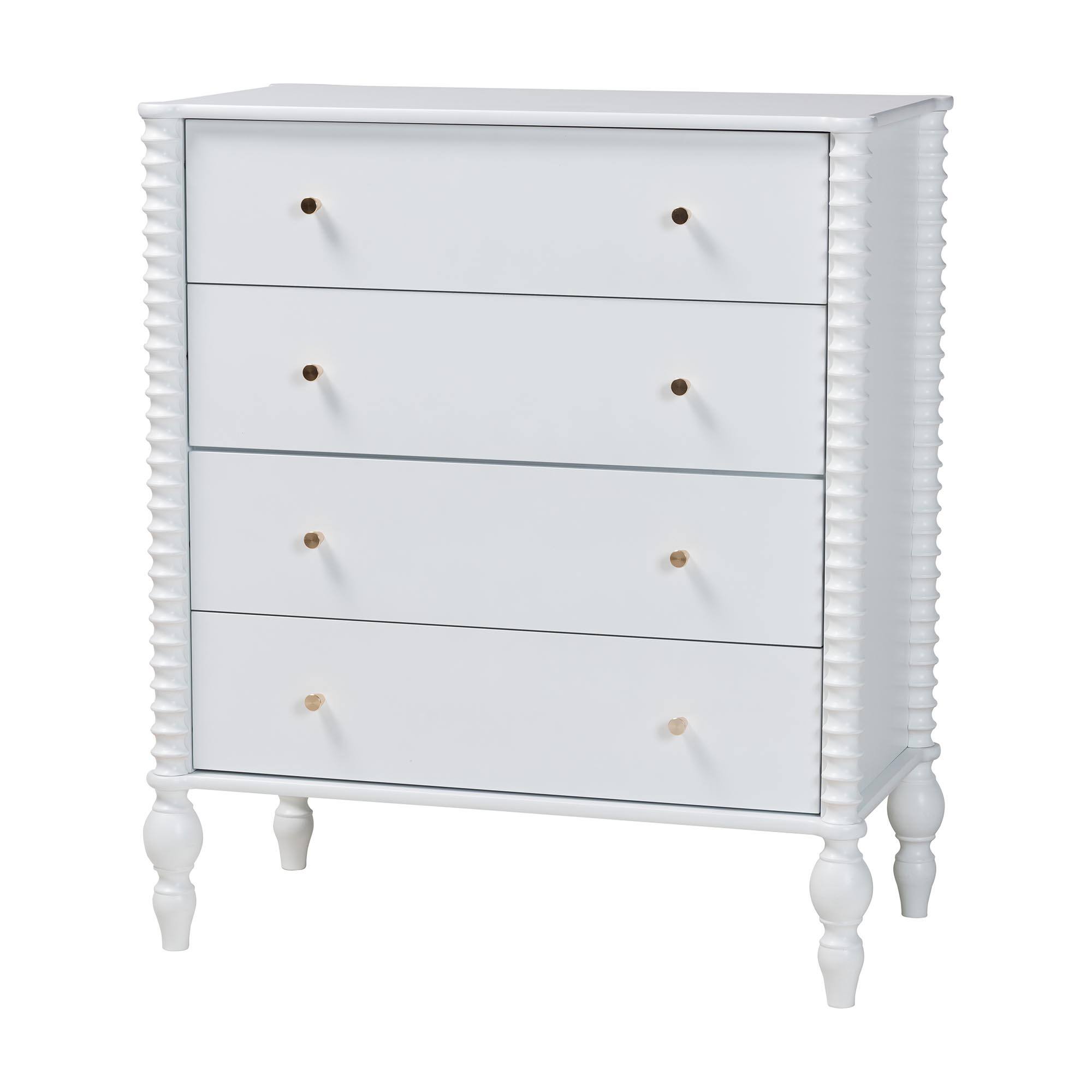 Alt View 1. Baxton Studio - Denita Spindle 4-Piece Bedroom Set - Farmhouse Platform Bed with Matching Dresser, Chest, and 1-Drawer Nightstand, Twin - White.