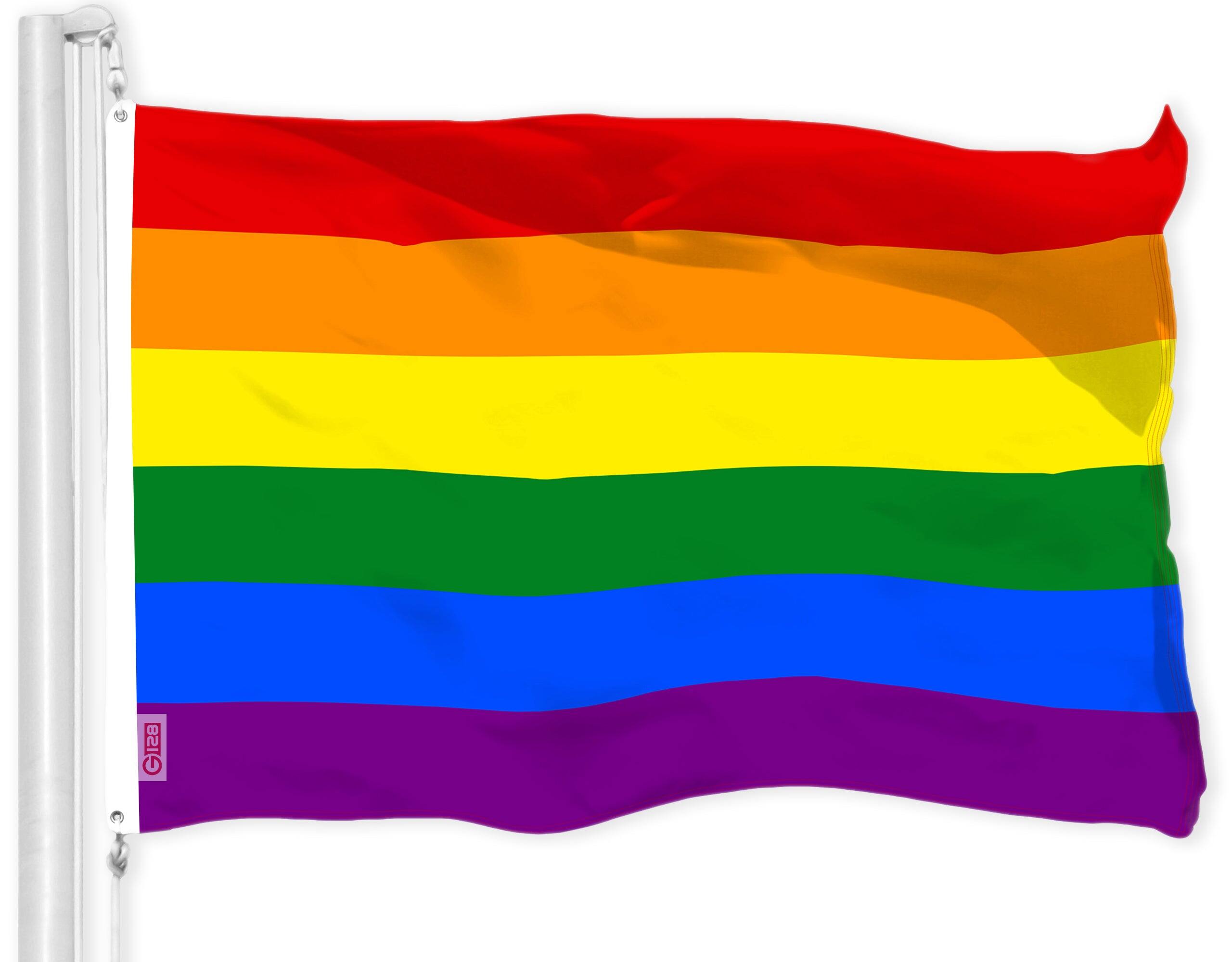 Front. G128 - LGBT Rainbow Pride Flag — 3x5 ft 150D Polyester, Brass Grommets, Indoor/Outdoor. - Assorted Colors.