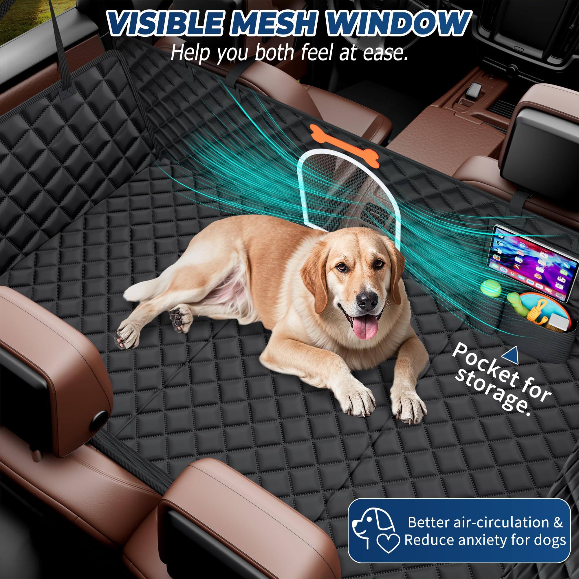 **VISIBLE MESH WINDOW**  
Help you both feel at ease.

**Pocket storage.**  
Better air-circulation & Reduce anxiety for dogs