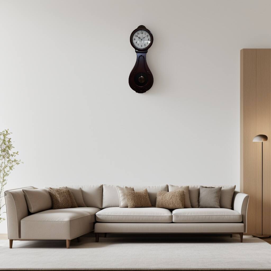 Angle. FC Design - 29.5"H Dark Brown Classic Wooden Teardrop Pendulum Wall Clock - Multicolor.