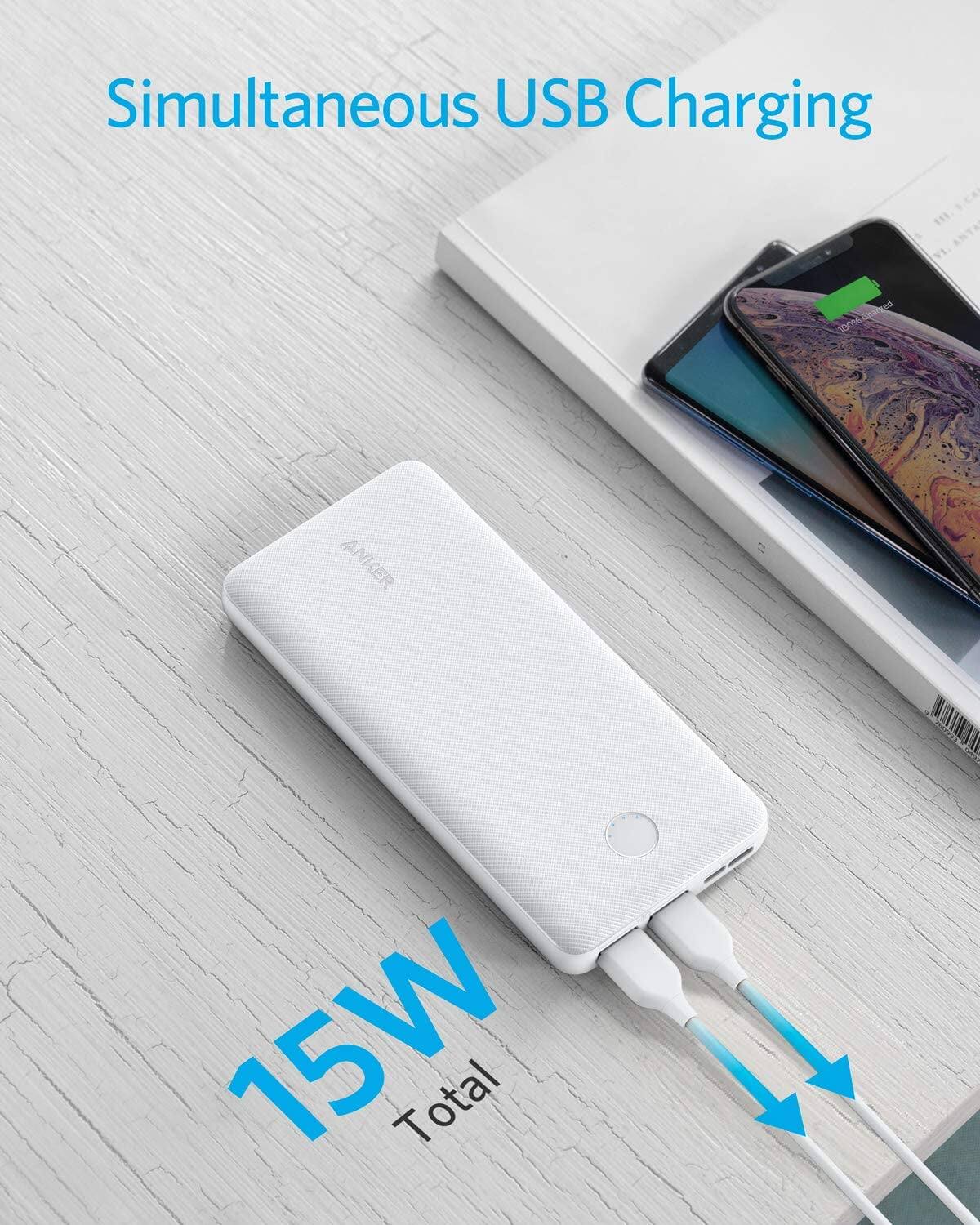 Anker Portable Charger, Power Bank, 20,000mAh Battery Pack White