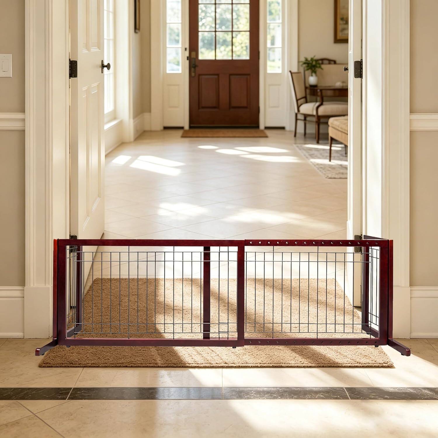 Alt View 8. Winado - 21-inch Height Pets Dog Gate, Free Standing with Adjustable Wide for Puppy Doggie Indoor Stairs Doorways Fireplace - Cherry.