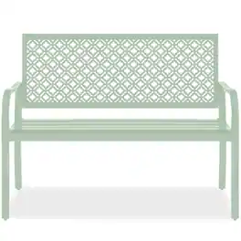 Best Choice Products - Indoor Outdoor Steel Garden Bench w/ Geometric Backrest, Foot Levelers - Mint Green