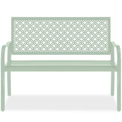 Front. Best Choice Products - Best Choice Products Indoor Outdoor Steel Garden Bench w/ Geometric Backrest, Foot Levelers - Mint Green - Mint Green.