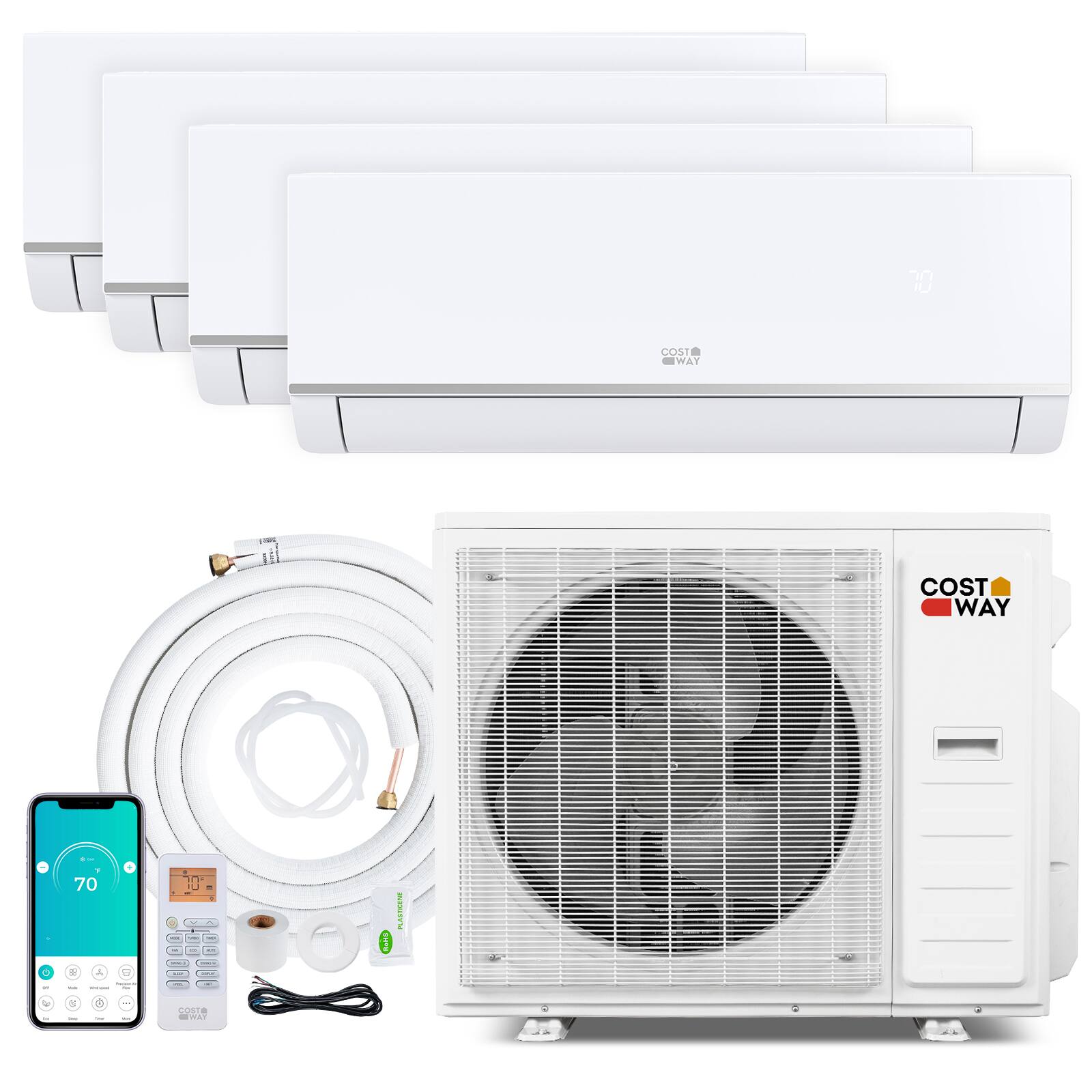 Costway - Blast Pro 4 Zone 38000 BTU 9K + 9K + 9K + 12K Mini Split AC/Heating System, 20 SEER2, WiFi Enabled - White price history on PriceWatchPro