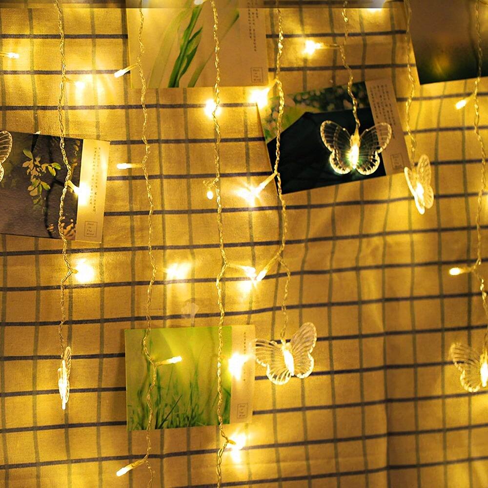 Alt View 3. MOSZAR LLC - Butterfly Curtain Fairy Lights – 120 LEDs, USB, Warm White.