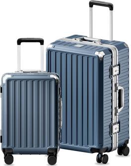 LUGGEX - 20 28 Inch Aluminum Zipperless Polycarbonate Luggage Set - ZX-Core - Blue