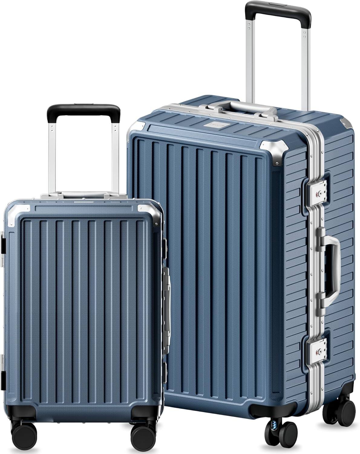 Front. LUGGEX - LUGGEX 20" & 28" Aluminum Frame Zipperless PC Hardside Luggage Set with Spinner Wheels - Blue - Blue.