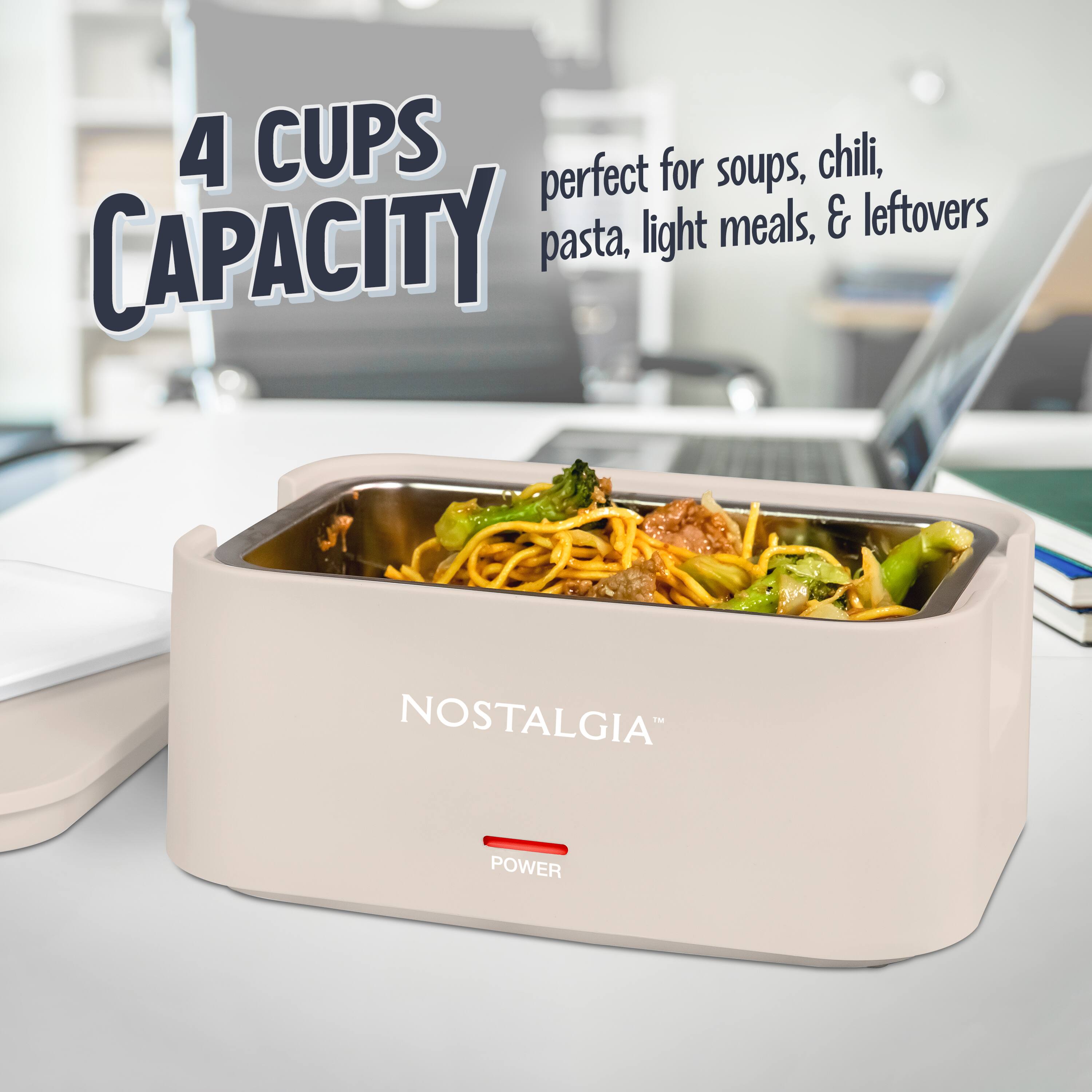 4 CUPS CAPACITY  
perfect for soups, chili, pasta, light meals, & leftovers  
NOSTALGIA™  
POWER