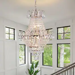 Loheer - Large Gold Crystal Chandelier, Contemporary Ceiling Light for Living Room and Dining Room
