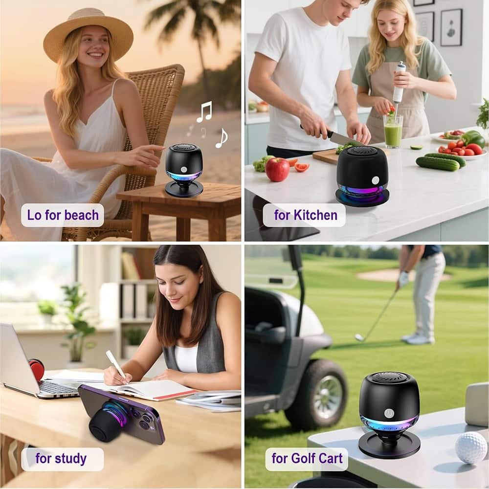 ACJPR - IPX67 Waterproof Bluetooth Shower Speaker with Magnetic Base, RGB Lights,