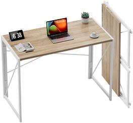 METALTON - Small Folding Desk 39 Foldable Computer Desks Spaces Saving Writing Table For Bedroom Home Dorm Apartment Oak - White Oak