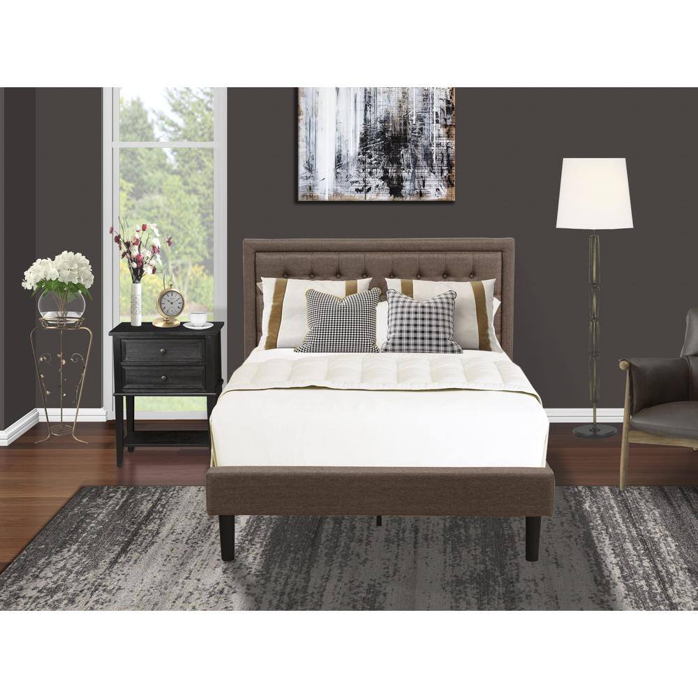 Alt View 4. East West Furniture - KD18F-1VL06 2 Piece Wooden Bedroom Set - Wood Bed Frame Brown Headboard with 1 Nightstand - Black Finish Legs - Brown.