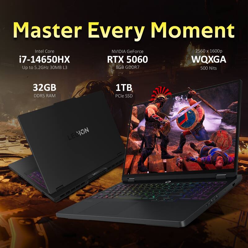 Master Every Moment  
Intel Core i7-14650HX  
Up to 5.2GHz 30MB L3  
NVIDIA GeForce RTX 5060 8GB GDDR7  
32GB DDR5 RAM  
1TB PCIe SSD  
2560 x 1600p WQXGA  
500 Nits