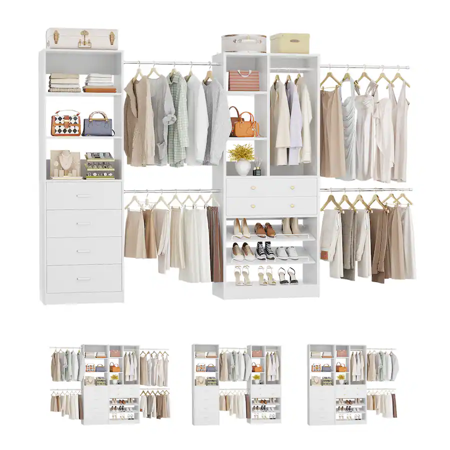 Aheaplus 49'' 127'' Adjustable Closet Organizer System with 6 Drawers ...