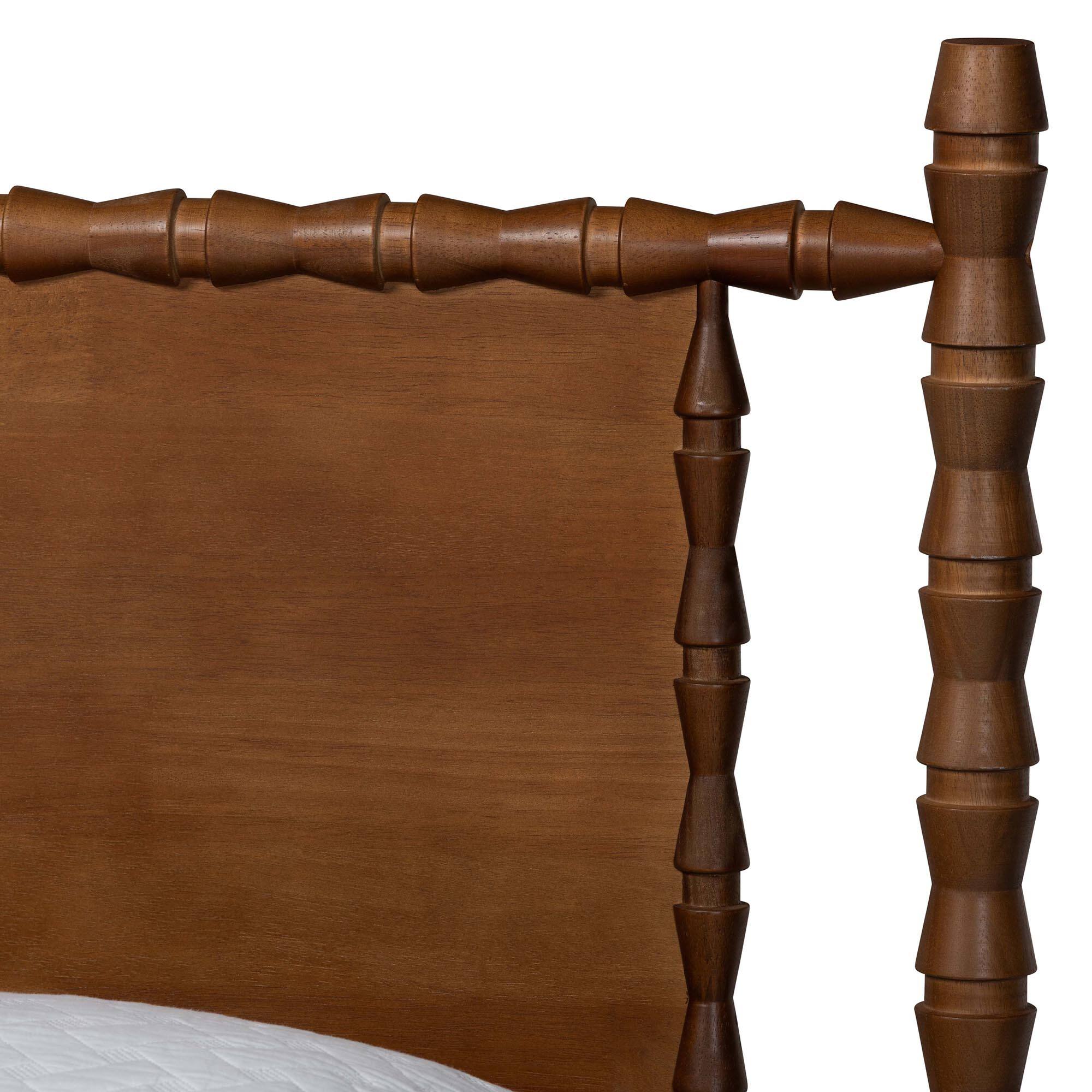Back. Baxton Studio - Danette Bobbin Wood Platform Bed, Queen - Walnut Brown.