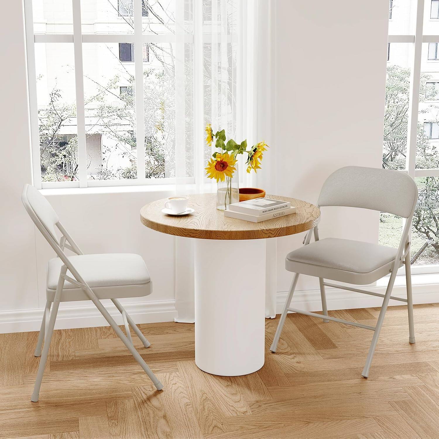 Alt View 6. Jojoka - 4 Pack Folding Chairs with Padded Cushions, Padded Foldable Chair Hold Up to 350 Pounds - Beige.