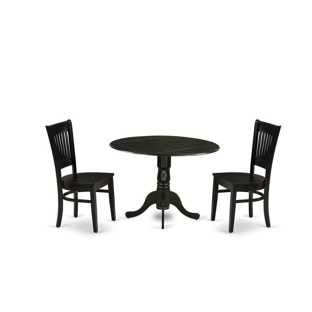 Angle. FurniFact - Wood Dining Set 3-Piece, Drop Leaves & Slatted-Back Chairs - Black.