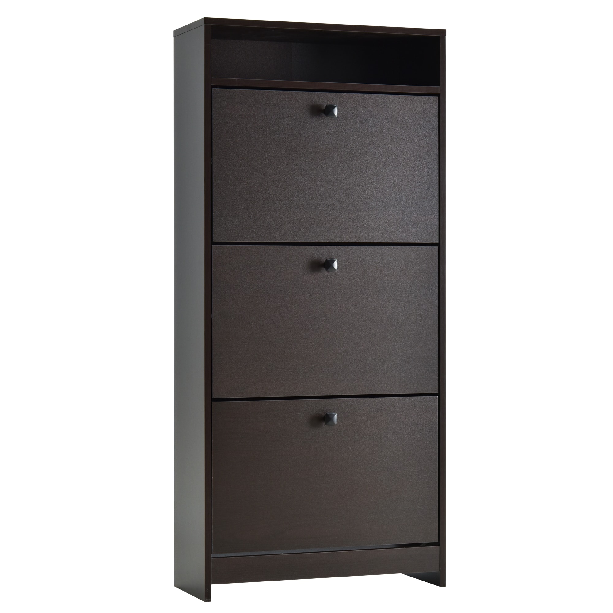 Homcom - Slim Shoe Cabinet, Trendy Shoe Storage Cabinet with 3 Large Fold-Out Drawers & a Spacious Top Surface - Espresso