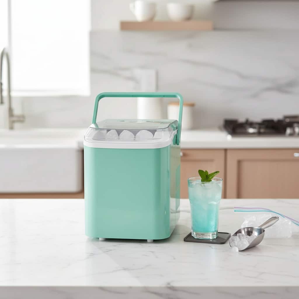 Forest'nSky - Portable Ice Maker - 24.5 lb/24H, 9 Bullet Ice in 6 Mins, Self-Clean, Low Noise, Handle for Camping/BBQ - Green