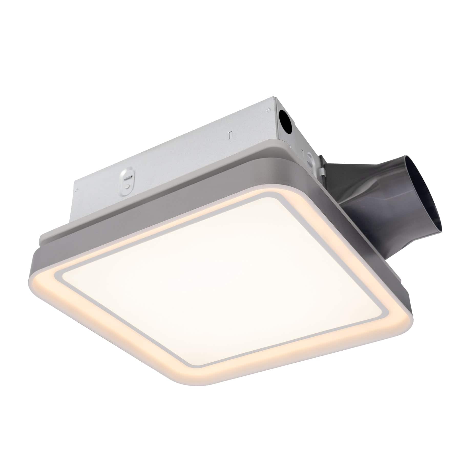 Akicon - DC Bathroom Exhaust Fan Light, 50 80 100 CFM, 15 Watt Dimmable 3CCT LED Light with 2 Color Night Light, Square - White