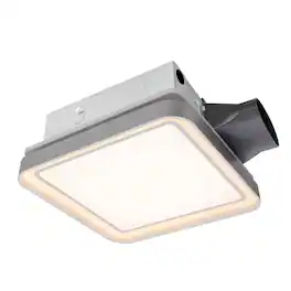 Akicon - DC Bathroom Exhaust Fan Light, 50 80 100 CFM, 15 Watt Dimmable 3CCT LED Light with 2 Color Night Light, Square - White