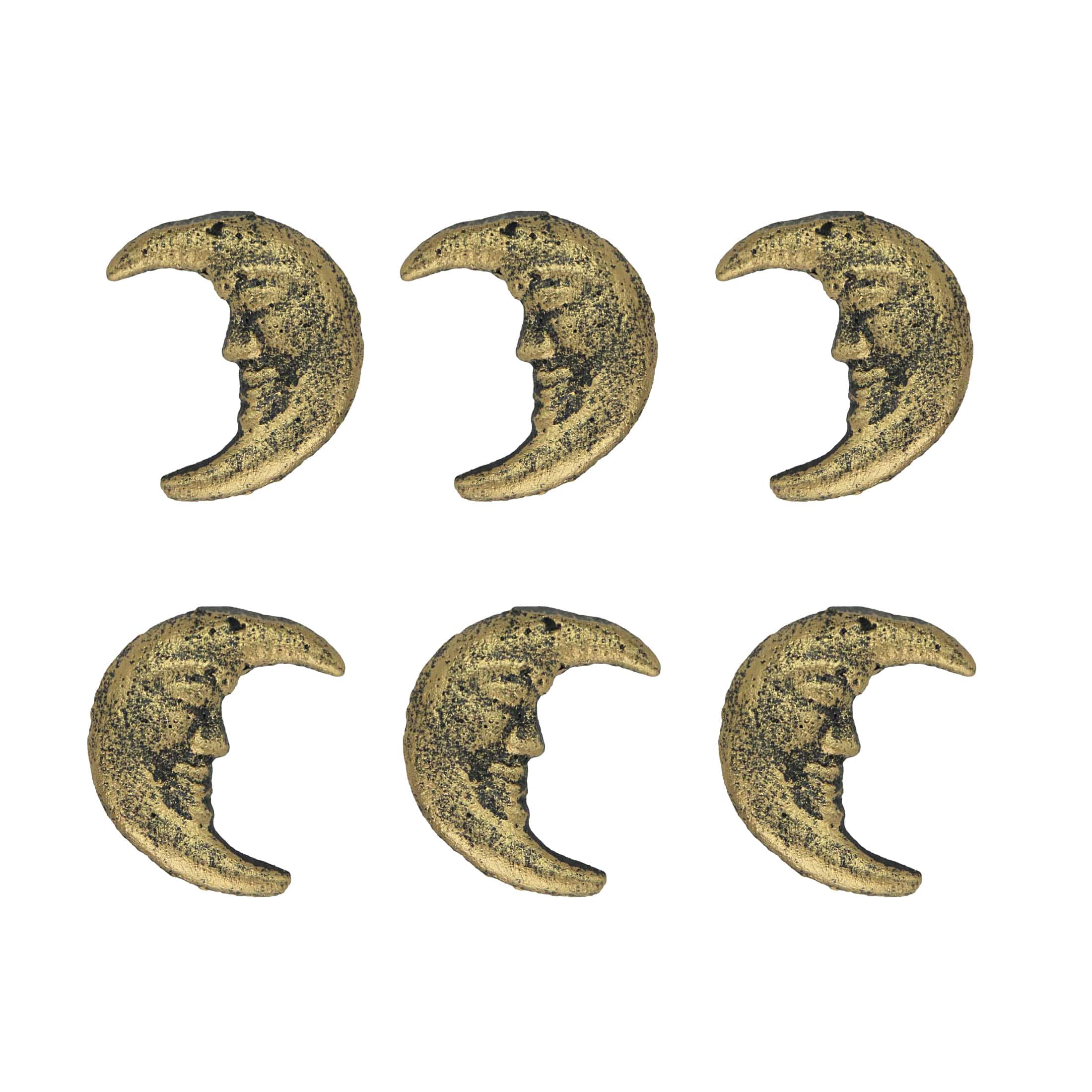 Zeckos - Set of 6 Cast Iron Crescent Moon Face Drawer Pulls Decorative Cabinet Knobs - Gold