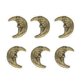 Zeckos - Set of 6 Cast Iron Crescent Moon Face Drawer Pulls Decorative Cabinet Knobs - Gold