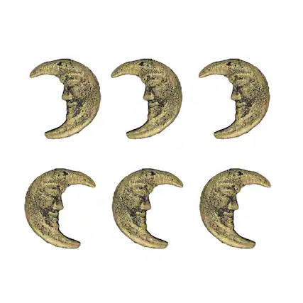 Front. Zeckos - Set of 6 Gold Cast Iron Crescent Moon Face Drawer Pulls Decorative Cabinet Knobs - Gold.