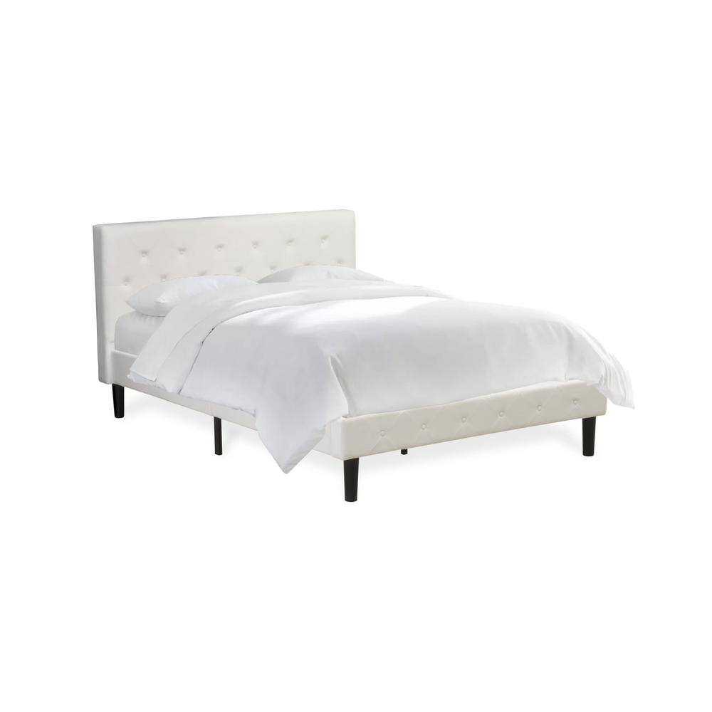 Alt View 3. East West Furniture - NLF-19-F Nolan Platform Bed Frame - Button Tufted White Velvet Fabric Padded Headboard & Footboard - Black.