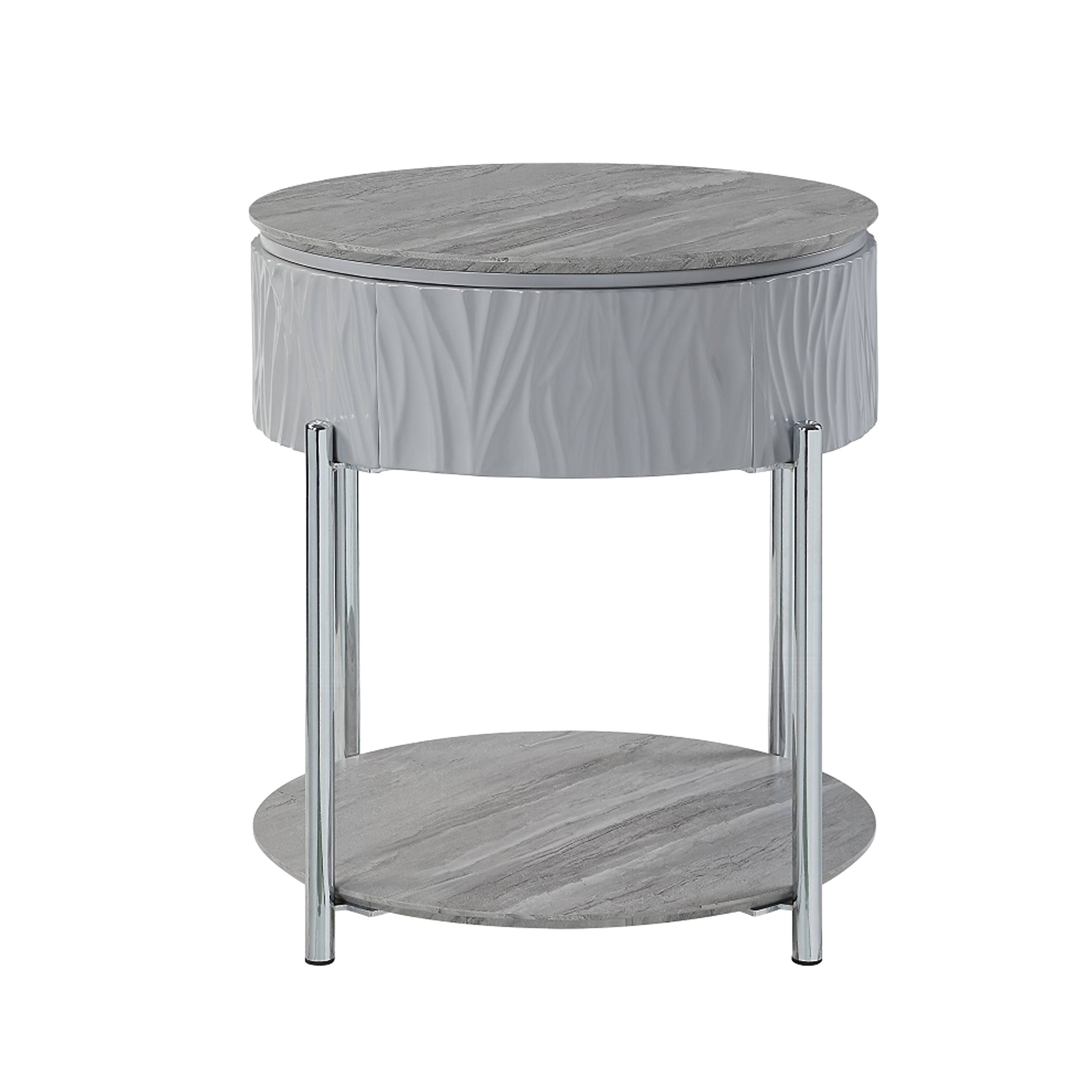 Alt View 1. Manhattan Lane - Doug Side End Table, 22 Inch Gray High Gloss Wood - Gray, Chrome.