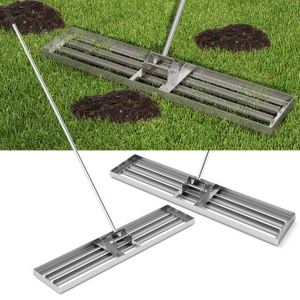 Front. Gymax - Gymax 30'' x 10'' Heavy Duty Lawn Level Tool for Soil w/ 67'' Handle Dirt Ground Leveler Silver - Silver.