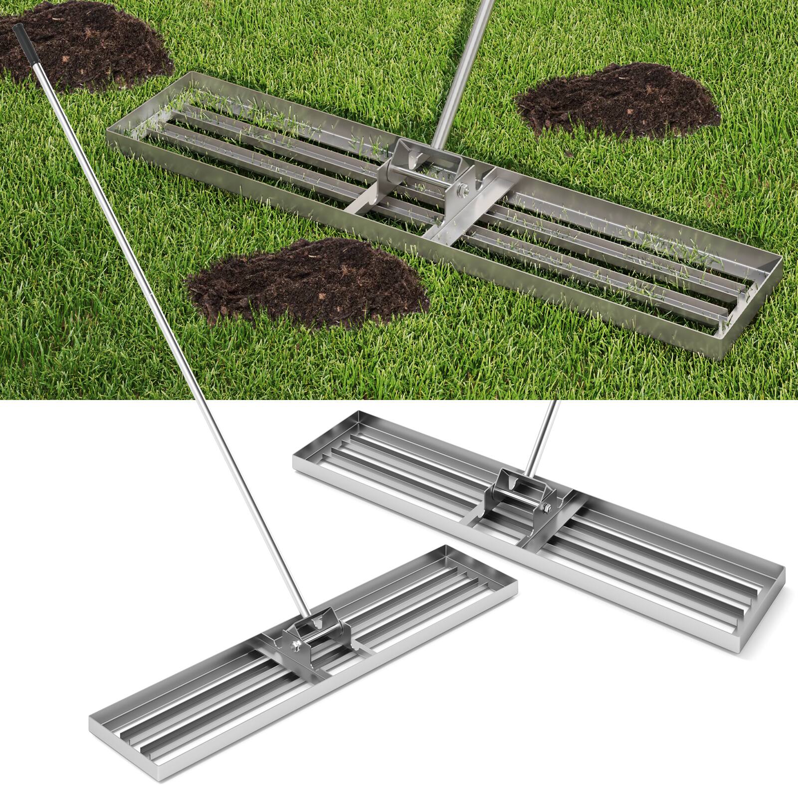 Front. Gymax - Gymax 30'' x 10'' Heavy Duty Lawn Level Tool for Soil w/ 67'' Handle Dirt Ground Leveler Silver - Silver.