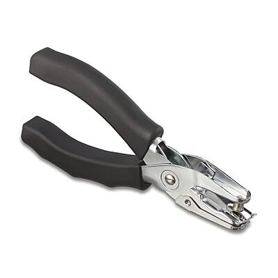 Front. Staples - Premium Handheld Hole Punch, 6 Sheet Capacity, Silver/Black (ST10577-CC).