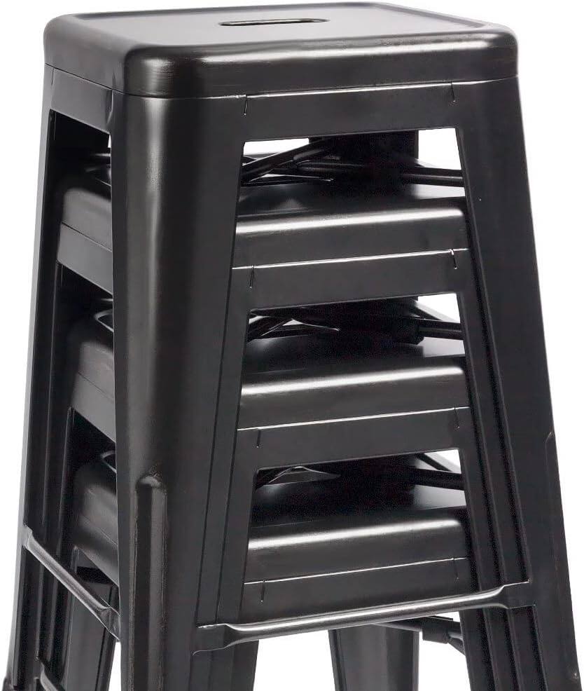 Angle. Hivvago - Set of 4 - 24-in. Indoor/Outdoor Backless Stacking Black Metal Barstools - black.
