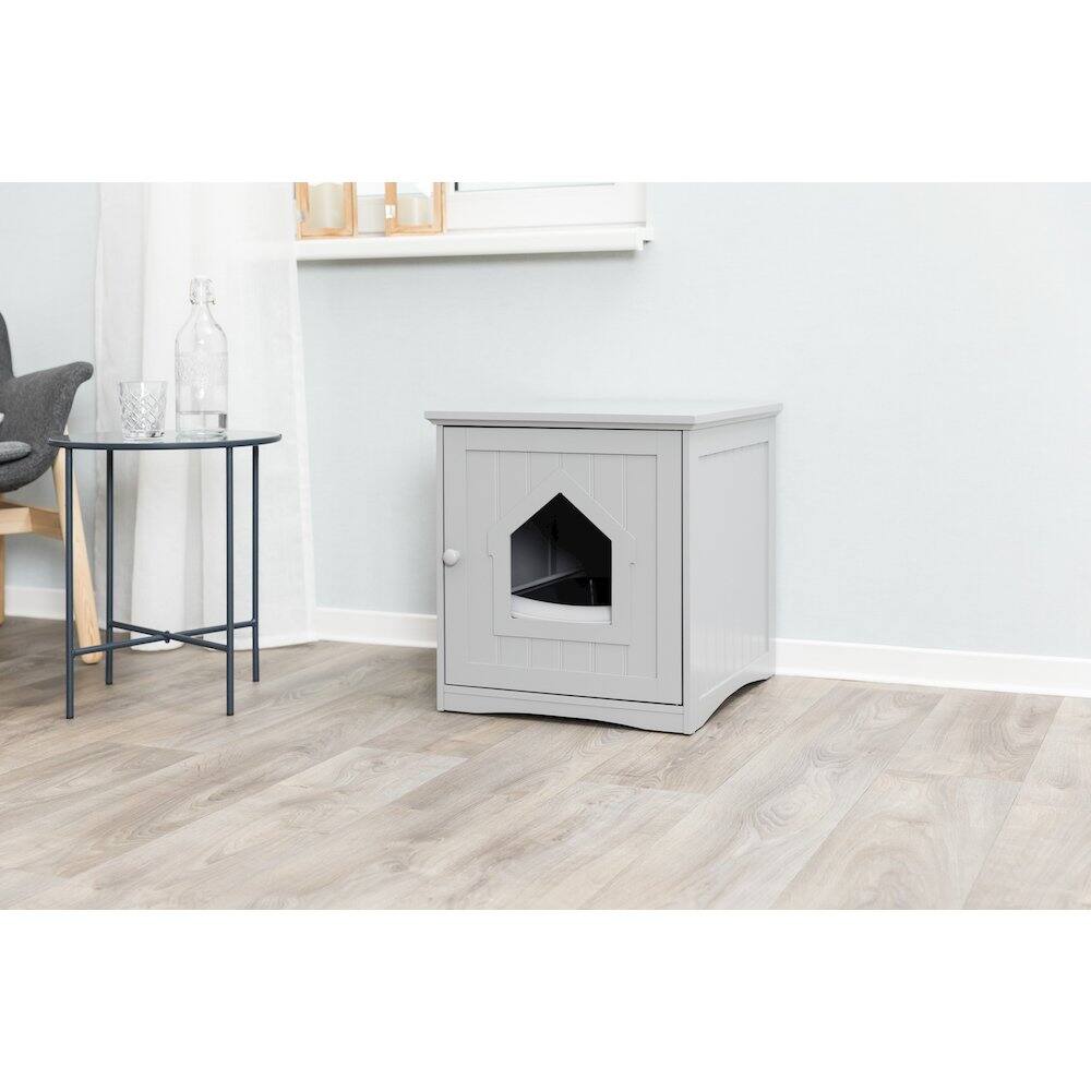 Angle. TRIXIE - Cat Litter Box Enclosure Hidden Litter Indoor Cat Furniture Pet Home - Gray.