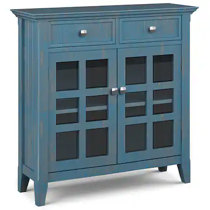 Front. Simpli Home - Acadian Entryway Storage Cabinet - Distressed Coastal Blue.