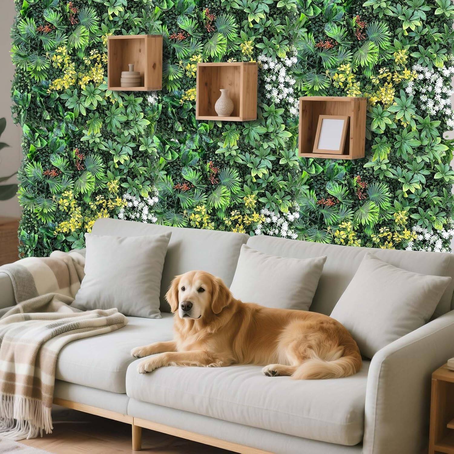 Back. Homhougo - Artificial Boxwood Wall Panels, 20''x20'' 16pcs Grass Wall Panels, Greenery Backdrop Privacy Screen with UV Protection - Green.