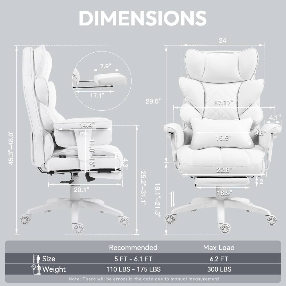 DIMENSIONS  
24"  
7.9"  
17.1"  
29.5"  
27.17"  
45.3"-48.0"  
14.4"  
11.8915"  
20.1"  
4.3"  
25.2"-31.1"  
18.1"-21.3"  
16.9"  
22.8"  
4.1"  
9.8"  

Recommended Max Load Size  
5 FT - 6.1 FT  
6.2 FT  

Weight  
110 LBS - 175 LBS  
300 LBS  

Note: There will be errors in the data due to manual measurement.