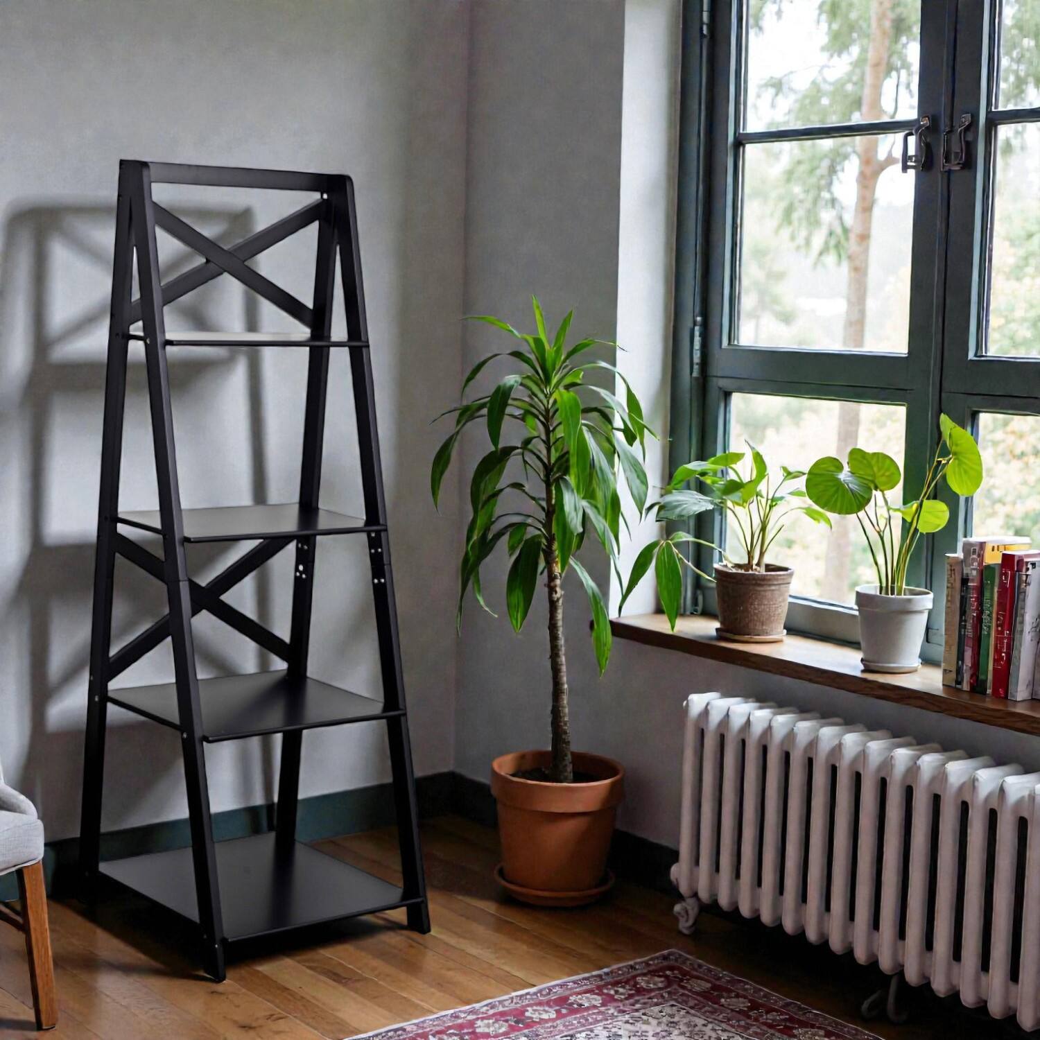 Hivvago - 4-Tier Freestanding Ladder Bookshelf and Display Rack for Home and Office - Black