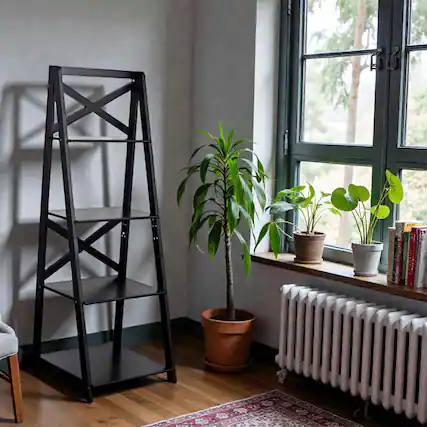 Front. Hivvago - 4-Tier Freestanding Ladder Bookshelf and Display Rack for Home and Office - Black.