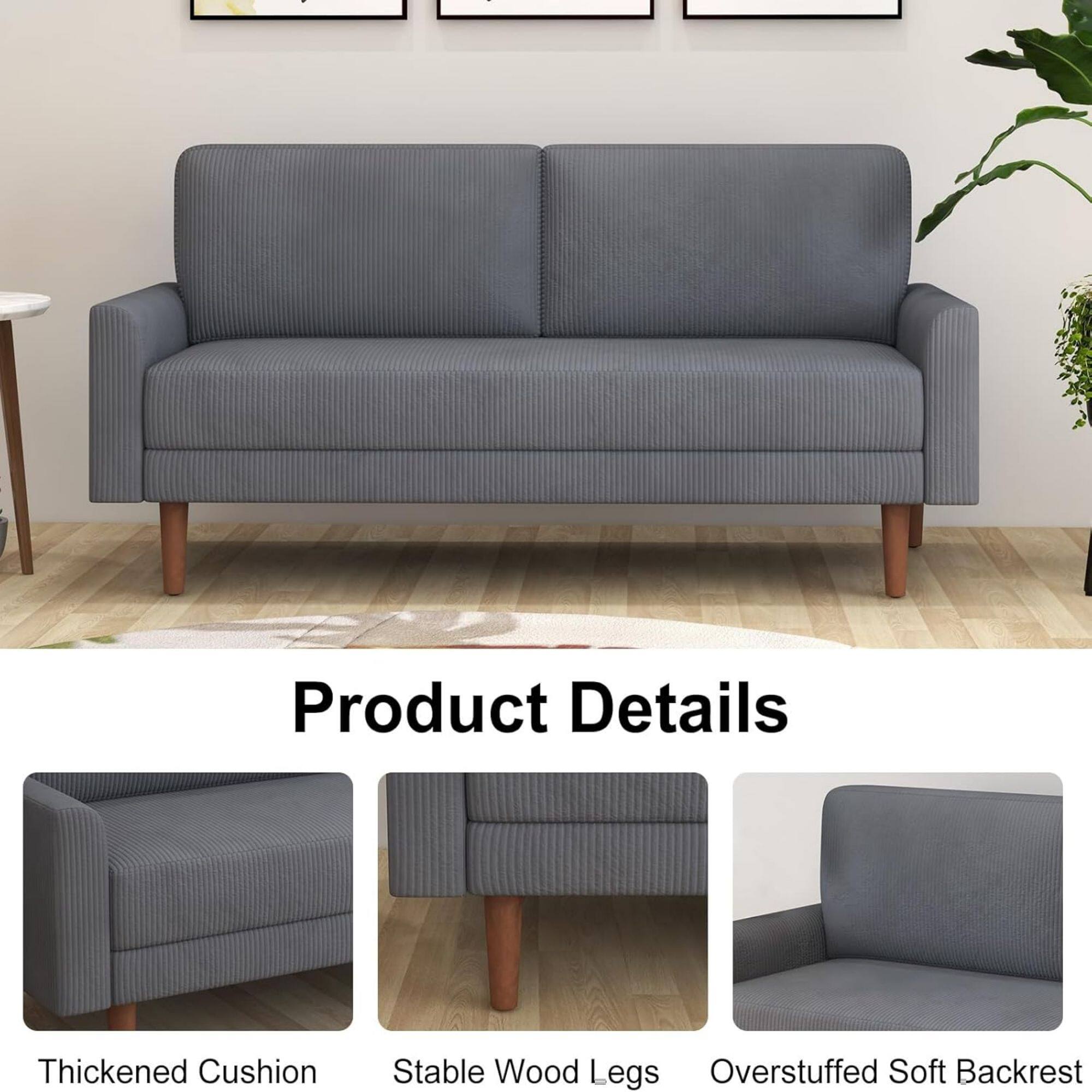 Product Details: Thickened Cushion, Stable Wood Legs, Overstuffed Soft Backrest.