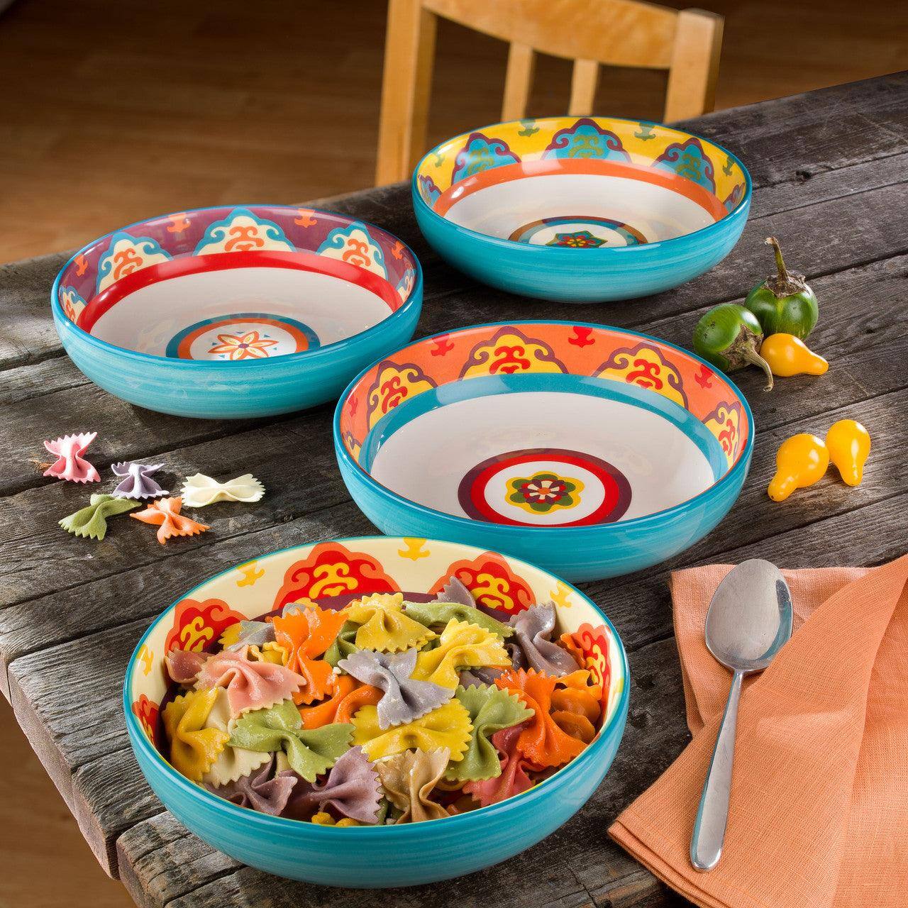 Left. Euro Ceramica Home - Galicia 8.4'' Stoneware Pasta Bowl,  Set of 4 - Multicolor.