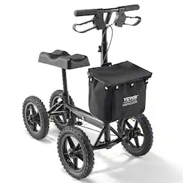 VEVOR - Folding Knee Scooter, Aluminum Steerable Knee Walker with Height-Adjustable Handlebar & Knee Pad, 12" All-Terrain Wheels - Black