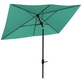 Outsunny - 6.5' x 10' Rectangular Market Umbrella, Patio Outdoor Table Umbrella with Crank and Push Button Tilt - Teal green