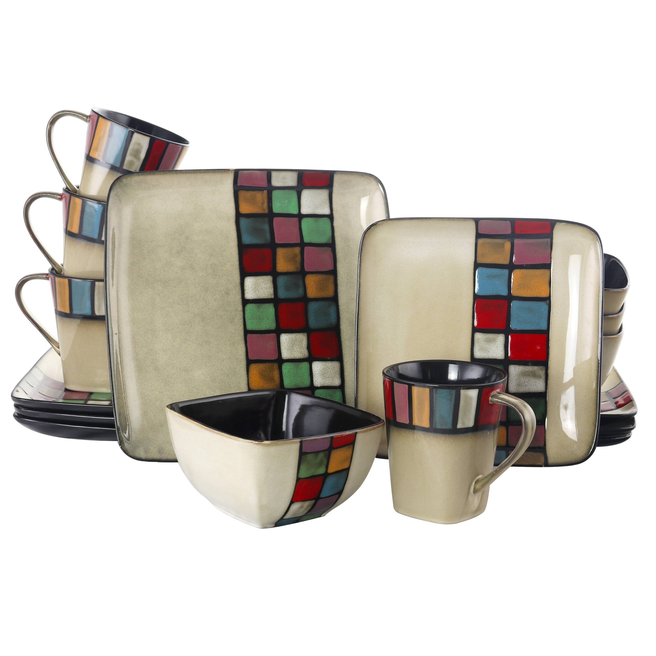 Alt View 5. Elama - Elama Color Melange 16 Piece Multicolored Square Stoneware Dinnerware Set - Beige and Multi.