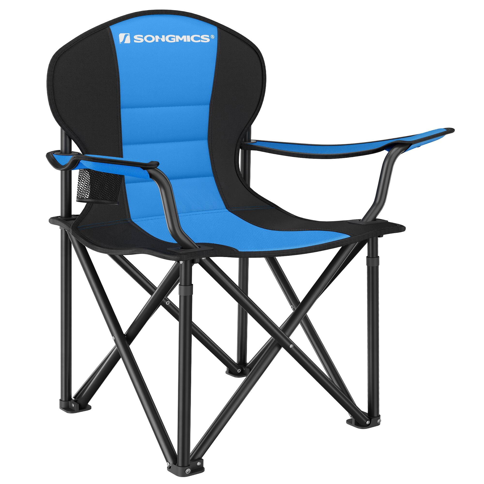Front. Songmics Home - Folding Camping Chair, Supports 551 lb, with Comfortable Sponge Seat, Heavy Duty Structure, Cup Holder - Blue and Black.
