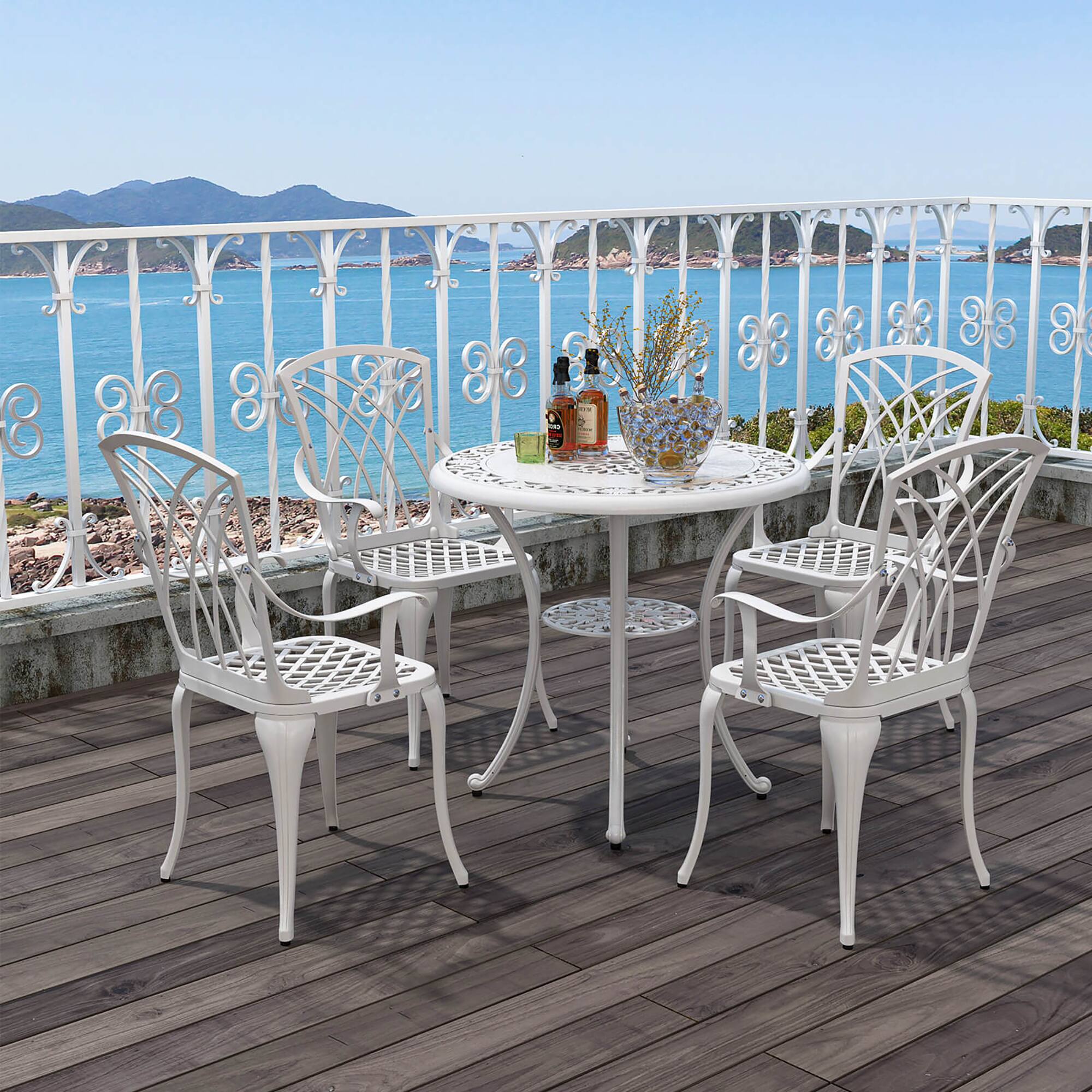 Alt View 3. Gymax - Gymax Set of 4 Cast Aluminum Patio Dining Chairs w/ Armrests Patio Bistro Chairs - White.